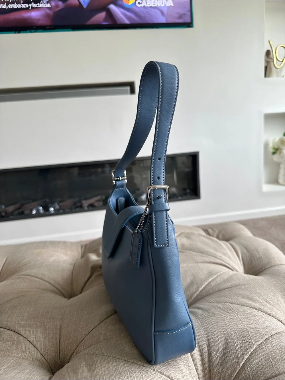 COACH Blue Leather Shoulder Bag with Silver Hardware